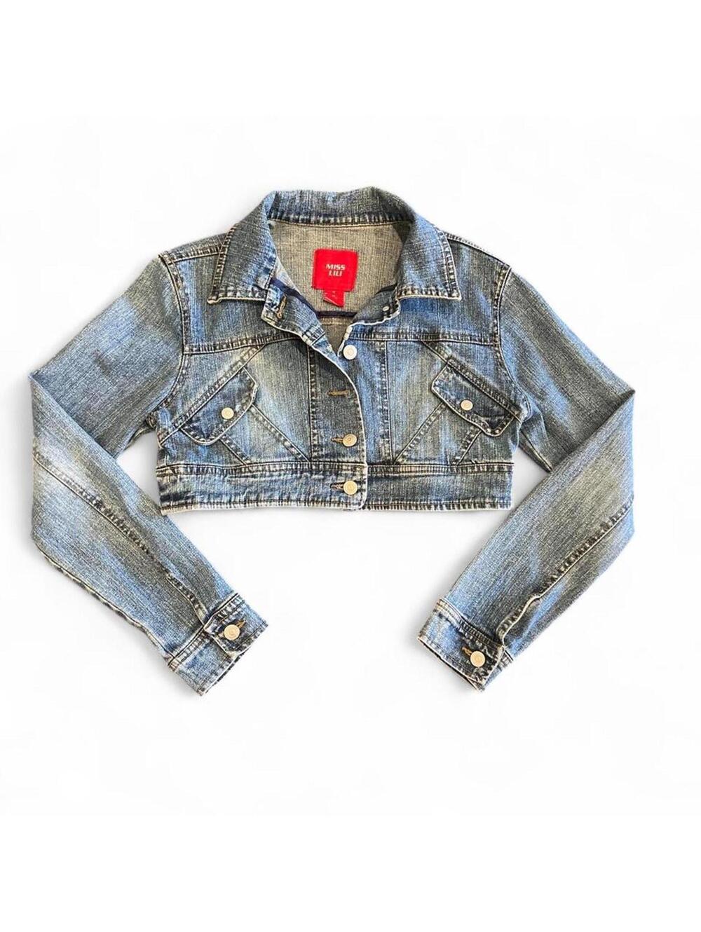 Y2K Vintage Cropped Denim Jacket Light Wash Gold Hardware Brat Summer Size M